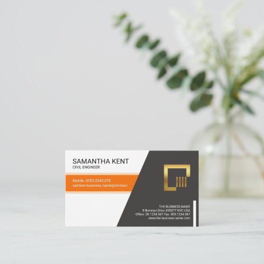 Elegant Oranje Stripe Trapezium Engineering Visitekaartje (Staand voorkant)