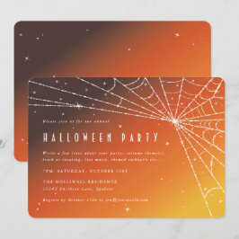 Elegant Oranje Sunset Spider Web Halloween Party Kaart