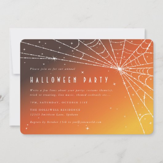 Elegant Oranje Sunset Spider Web Halloween Party Kaart (Voorkant)