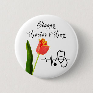 Elegant Oranje Tulp- en Stethoscoopdoctoren Dag Ronde Button 5,7 Cm