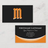 Elegant oranje vormen op zwart monogram 3d effect visitekaartje (Voorkant / Achterkant)