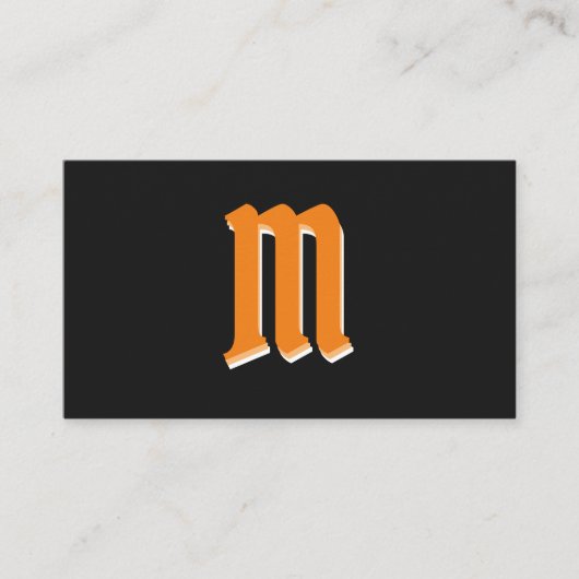 Elegant oranje vormen op zwart monogram 3d effect visitekaartje (Voorkant)