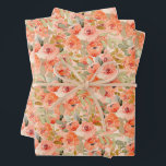 Elegant Oranje Waterverf Floral Inpakpapier Vel<br><div class="desc">Een collage van elegante oranje waterverf bloemen en elegante bladeren accentueren deze bladen van verpakkingspapier. Punten in onze winkel koppelen.</div>