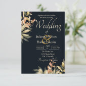 Elegant oranje waterverf over zwarte bruiloft kaart (Staand voorkant)