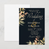 Elegant oranje waterverf over zwarte bruiloft kaart (Voorkant / Achterkant)