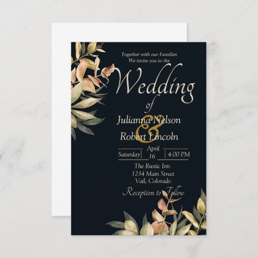 Elegant oranje waterverf over zwarte bruiloft kaart (Voorkant / Achterkant)