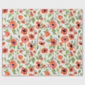 Elegant Oranje Waterverf Poppy Floral Pattern Cadeaupapier (Vlak)