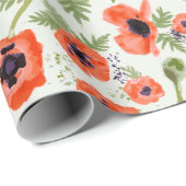 Elegant Oranje Waterverf Poppy Floral Pattern Cadeaupapier (Rol Hoek)