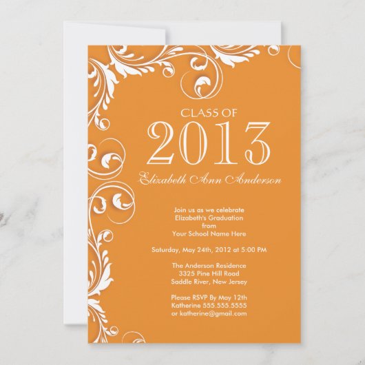 Elegant Oranje White Graduation Party Invitation Kaart (Voorkant)