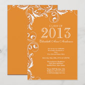 Elegant Oranje White Graduation Party Invitation Kaart (Voorkant / Achterkant)