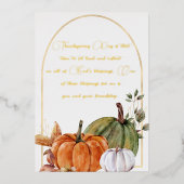 Elegant Oranje White Green Pumpkins Gold Script Folie Feestdagenkaart (Voorkant)