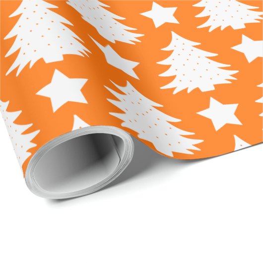 Elegant Oranje White Kersttree Pattern Cadeau Cadeaupapier (Rol Hoek)
