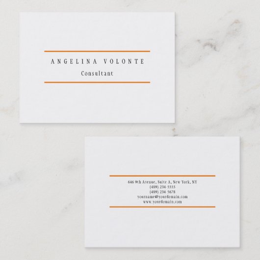 Elegant Oranje White Minimalist Plain Modern Visitekaartje (Voorkant / Achterkant)