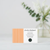 Elegant Oranje & White Stripes met Logo Visitekaartje (Staand voorkant)