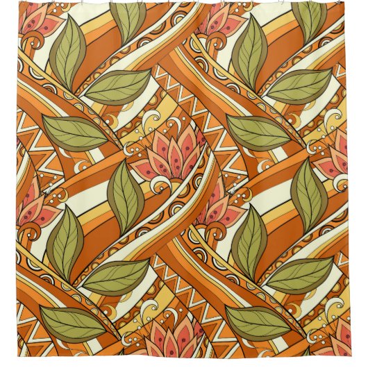 Elegant Oranje witte bloemen en zwijn Douchegordijn (Voorkant)