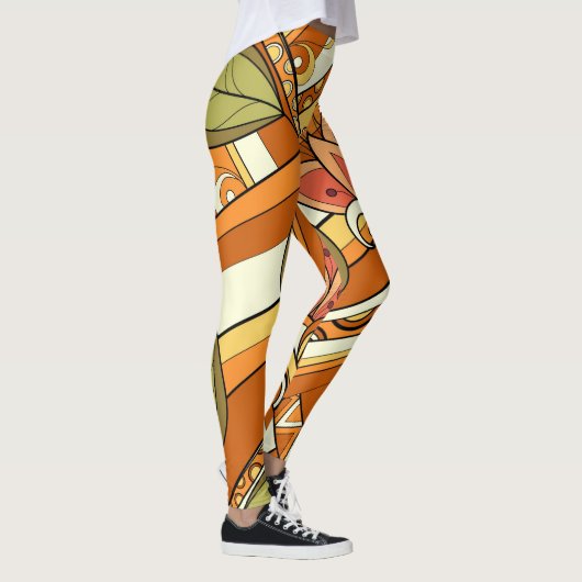 Elegant Oranje witte bloemen en zwijn Leggings (Rechts)