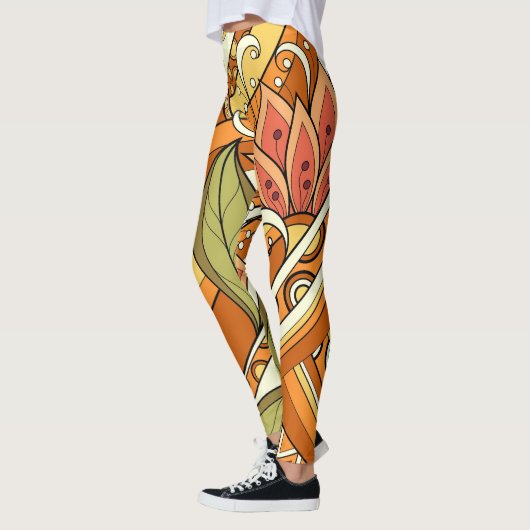 Elegant Oranje witte bloemen en zwijn Leggings (Links)