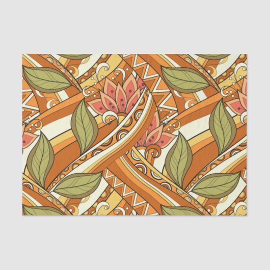 Elegant Oranje witte bloemen en zwijn Tissuepapier (Voorkant)