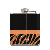 Elegant Oranje Zebra Print FAUX Glitz Bow and Name Heupfles (Achterkant)