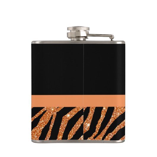 Elegant Oranje Zebra Print FAUX Glitz Bow and Name Heupfles (Achterkant)