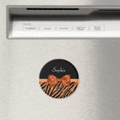 Elegant Oranje Zebra Print FAUX Glitz Bow and Name Magneet (Insitu (Vaatwasser))