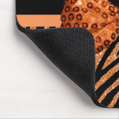 Elegant Oranje Zebra Print FAUX Glitz Bow and Name Muismat (Hoek)