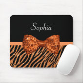 Elegant Oranje Zebra Print FAUX Glitz Bow and Name Muismat (Met muis)