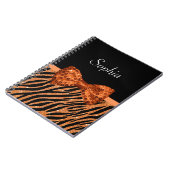 Elegant Oranje Zebra Print FAUX Glitz Bow and Name Notitieboek (Linkerzijde)