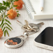 Elegant Oranje Zebra Print FAUX Glitz Bow and Name Sleutelhanger (Zijkant)