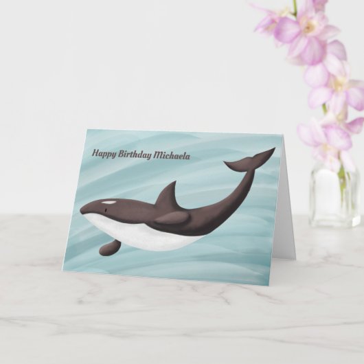 Elegant Orca Swimming Personalized Birthday Kaart (Orchidee)