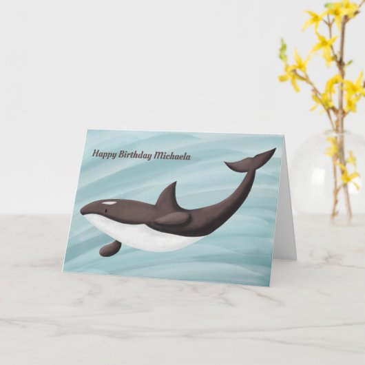 Elegant Orca Swimming Personalized Birthday Kaart (Gele Bloem)