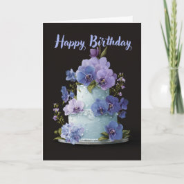Elegant Orchid Birthday Cake Floral Birthday Card Kaart