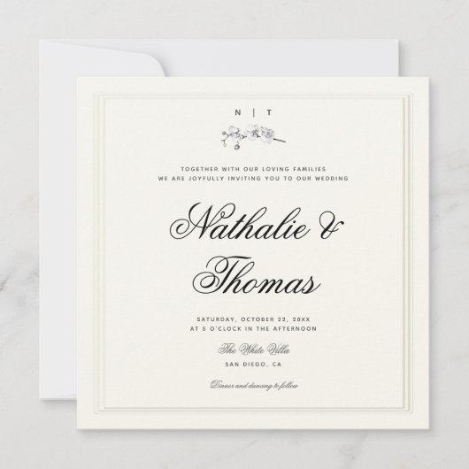 Elegant Orchid Crest Faux Embossed Ecru Bruiloft Kaart (Voorkant)