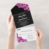 Elegant Orchid Flower Black Summer Floral Wedding All In One Uitnodiging (Afscheurbaar)
