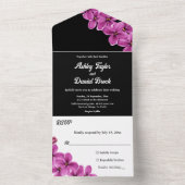 Elegant Orchid Flower Black Summer Floral Wedding All In One Uitnodiging (Binnen)