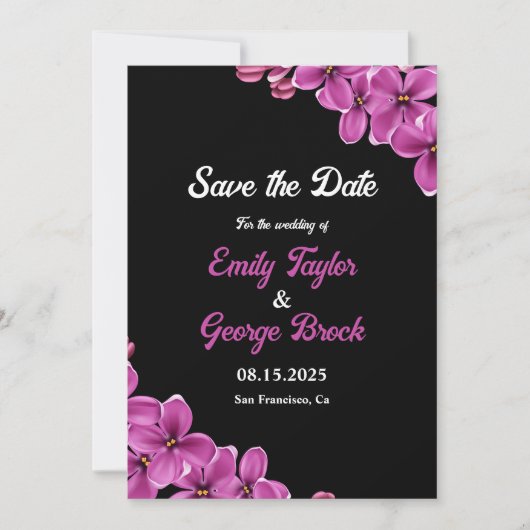 Elegant Orchid Flower Black Summer Floral Wedding Save The Date (Voorkant)