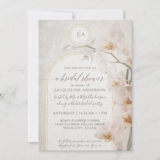 Elegant Orchid Gold Arch Monogram Vrijgezellenfees Kaart (Voorkant)