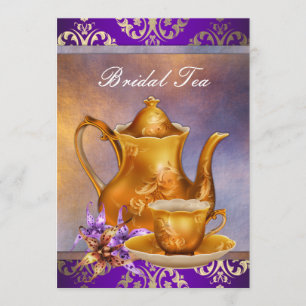 Elegant Orchid Gold en Paarse Bridal Tea Party Kaart