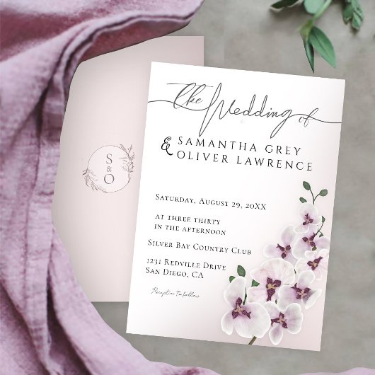 Elegant Orchid Minimalist Wedding Invitation Card Kaart
