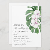 Elegant Orchid on Tropical leaf script wedding Kaart (Voorkant / Achterkant)