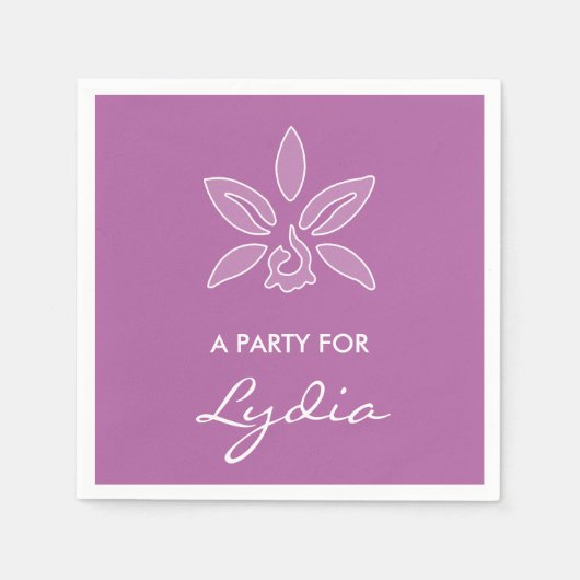 Elegant orchid Simple Bold Paars Flower met naam Servetten (Voorkant)
