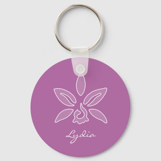 Elegant orchid Simple Bold Paars Flower met naam Sleutelhanger (Voorkant)