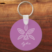 Elegant orchid Simple Bold Paars Flower met naam Sleutelhanger (Voorkant)