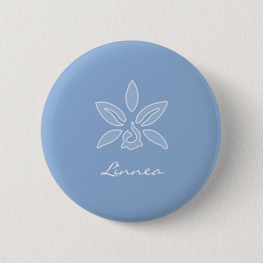 Elegant orchid Simple Powder Blue Flower met naam Ronde Button 5,7 Cm (Voorkant)