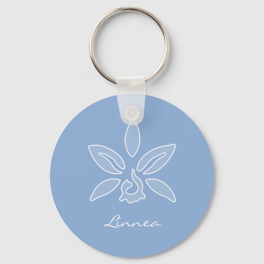 Elegant orchid Simple Powder Blue Flower met naam Sleutelhanger (Voorkant)