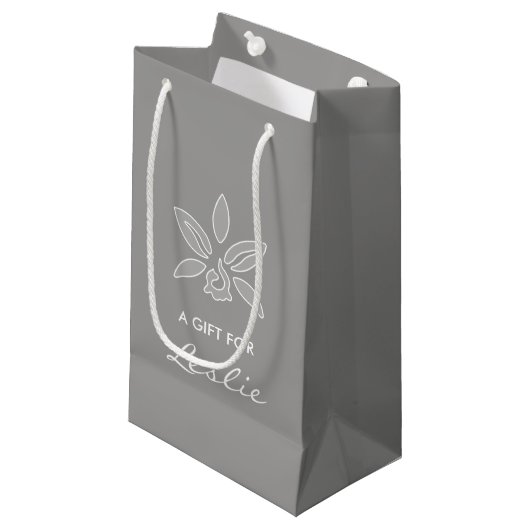 Elegant Orchid Simple Rich Grey Flower met naam Klein Cadeauzakje (Voorkant Gekanteld)