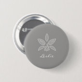 Elegant Orchid Simple Rich Grey Flower met naam Ronde Button 5,7 Cm (Voorkant /achterkant)
