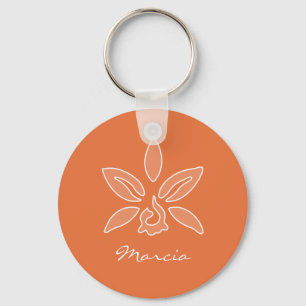 Elegant Orchid Simple Rich Oranje Flower and Name Sleutelhanger