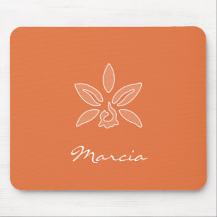 Elegant Orchid Simple Rich Oranje Flower met naam Muismat