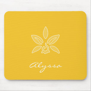 Elegant Orchid Simple Rich Yellow Flower met naam Muismat